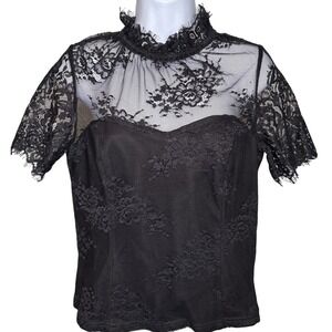LUCY PARIS Womens Black Lace Whimsigoth Short Sleeve Top Size M Daek Romance NWT